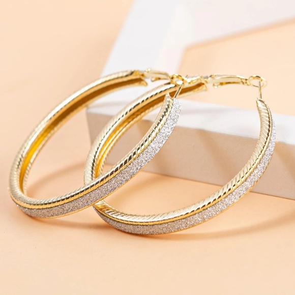 Rouge! Jewelry - Yellow Gold Tone Large Hoop Earrings Fashion Jewelry Encrusted Faux Stone